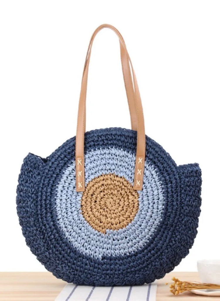 Blue/Tan Straw Beach Tote