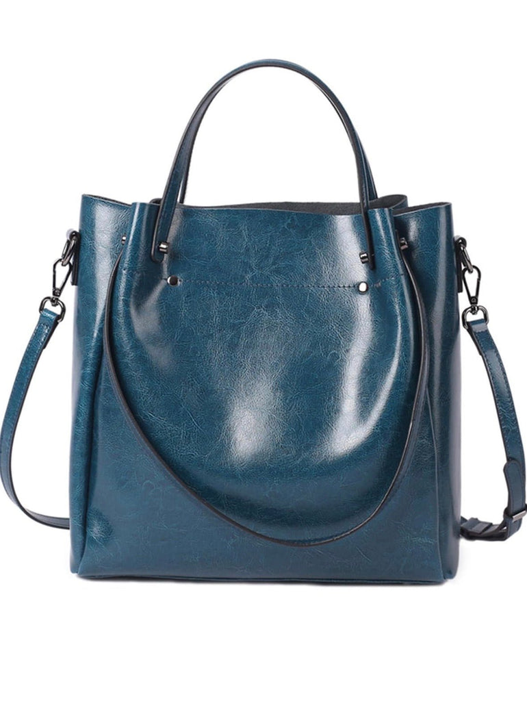 Blue Leather Tote Bag
