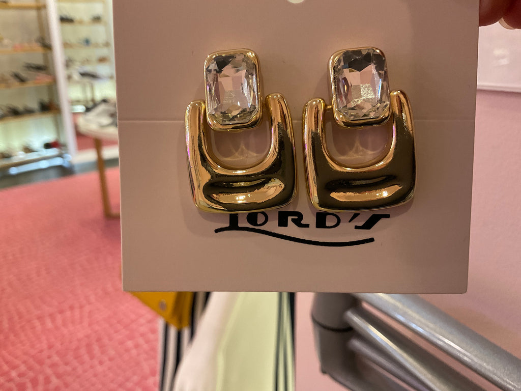 Gold-tone and Rhinestone Door-knocker Earring