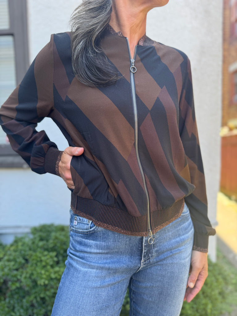 Brown and black striped zip up jacket 