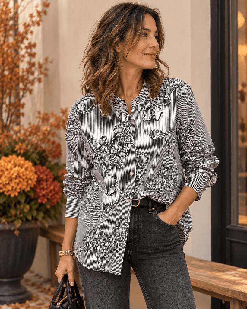 86303 Striped Embelished Blouse