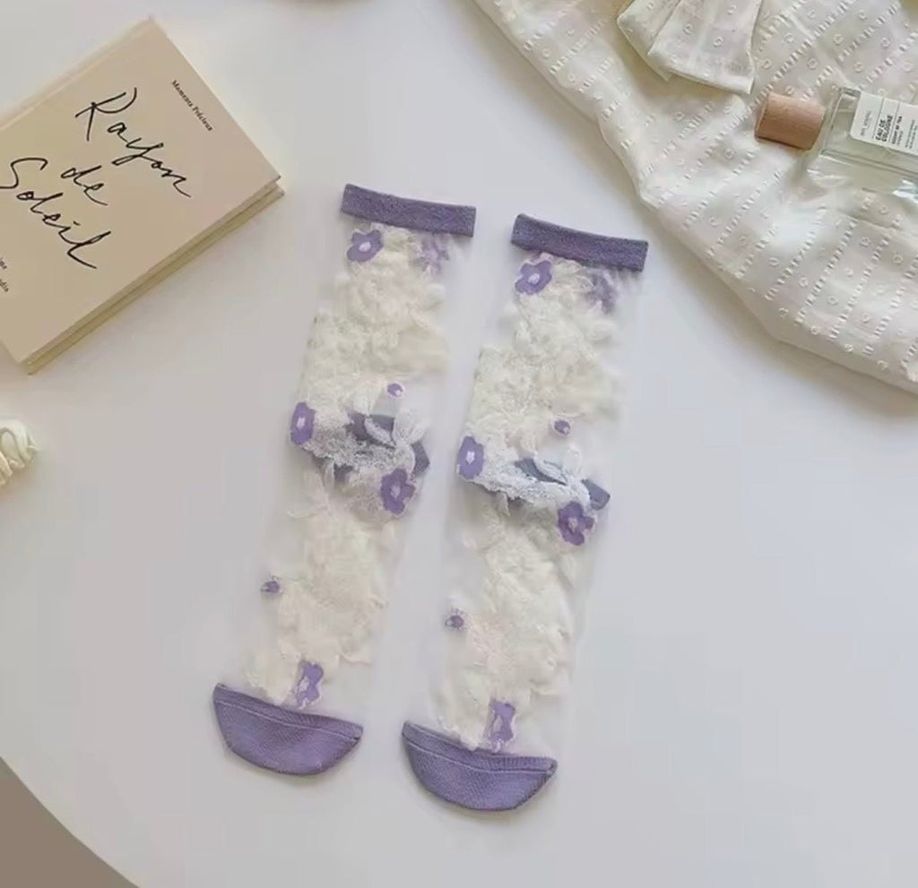 Purple Flower Mesh Sock
