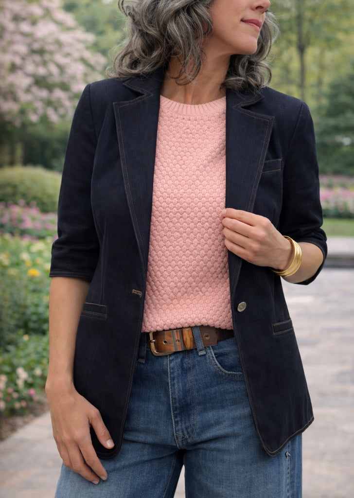 261968 Puff Sleeve Denim Blazer
