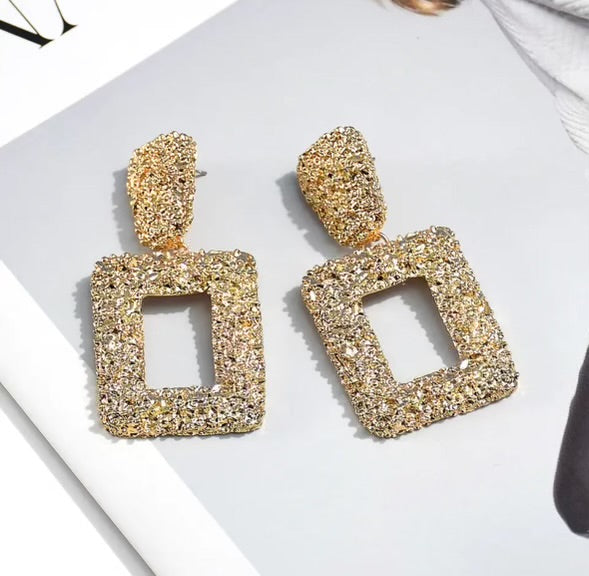 Disco Rectangle Gold Earring