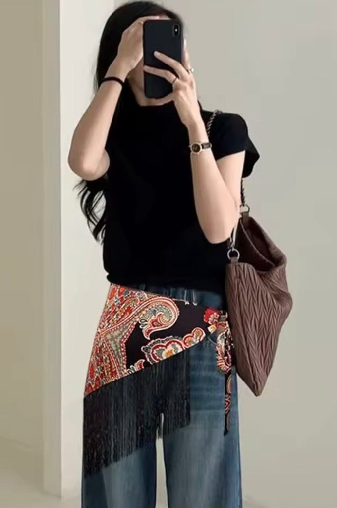 Embroidered Tassel Waist Belt