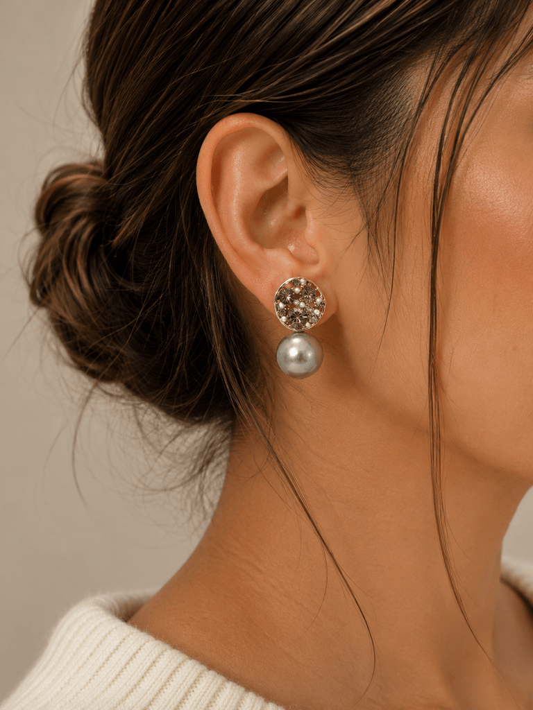 Pewter Pearl and Crystal Drop Earring