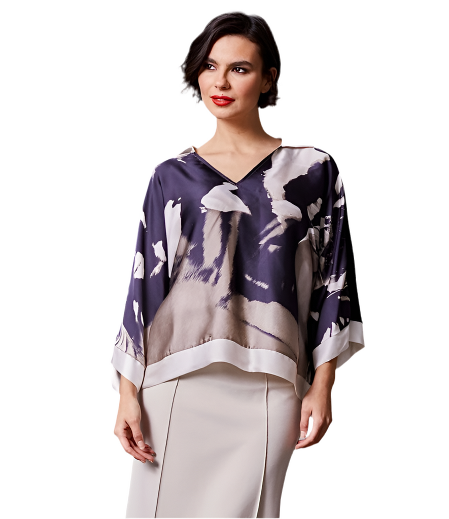 W23204 Abstract Print Kimono Top