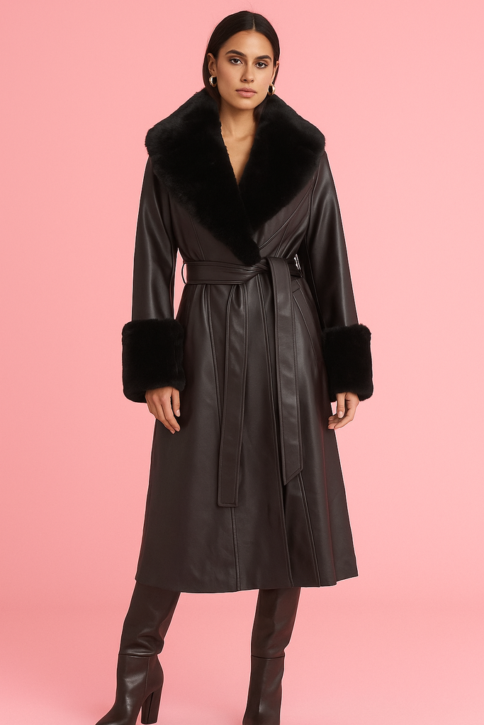 SUFMCT60A Black Faux Leather Coat