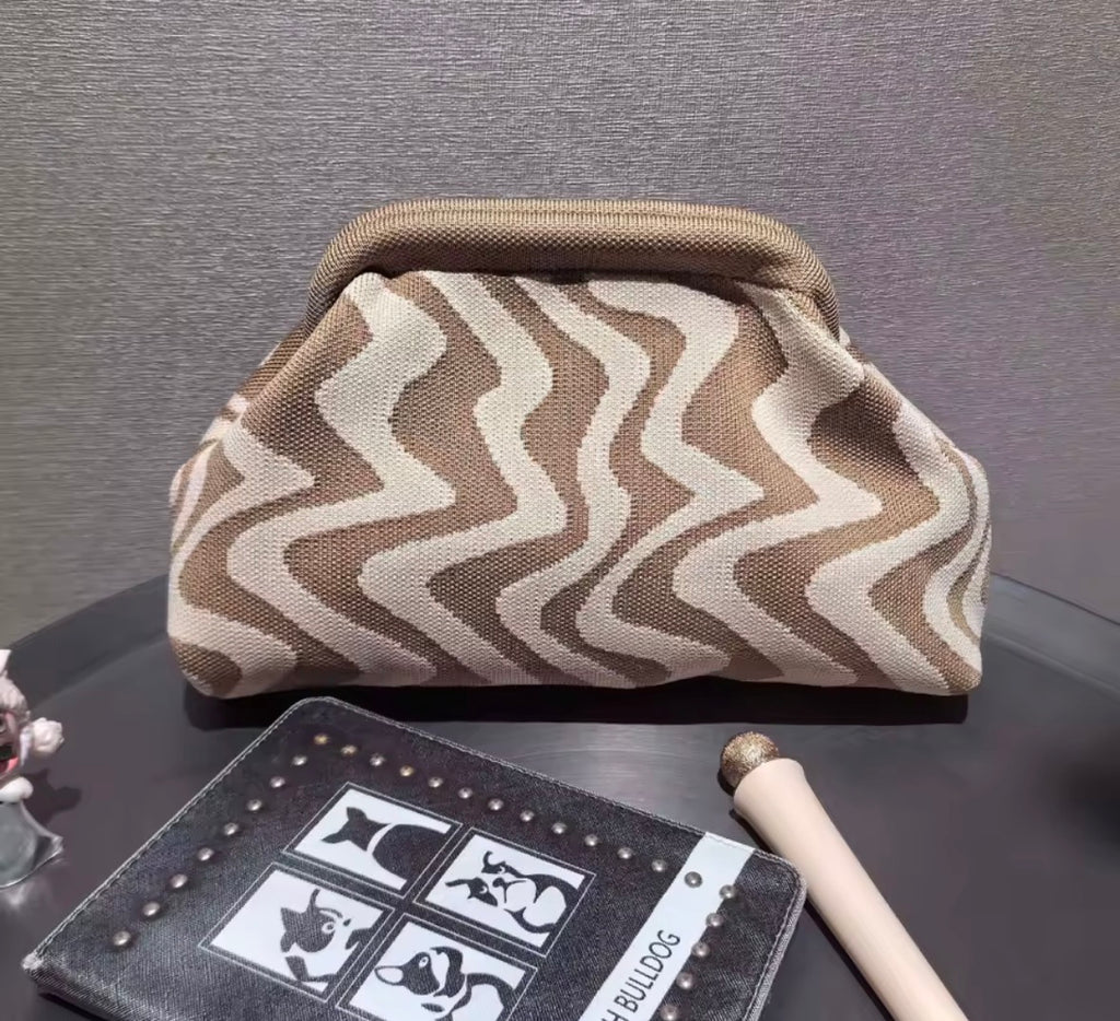 Taupe/Cream Knit Clutch