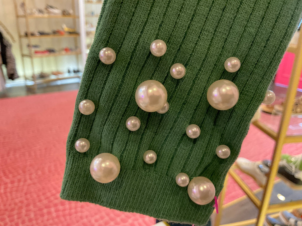 Green and Pearl Ribbed Sock
