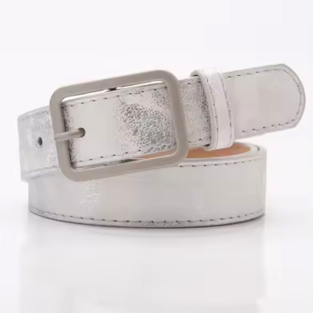 Metallic Silver Vegan Leather Belt