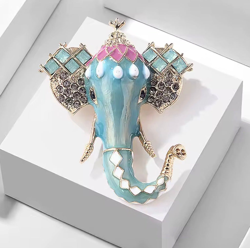 Jewelled Elephant Sea Foam Brooch