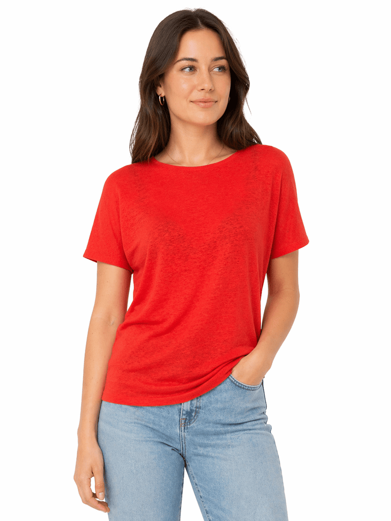 97370 Orange Red Linen T-Shirt