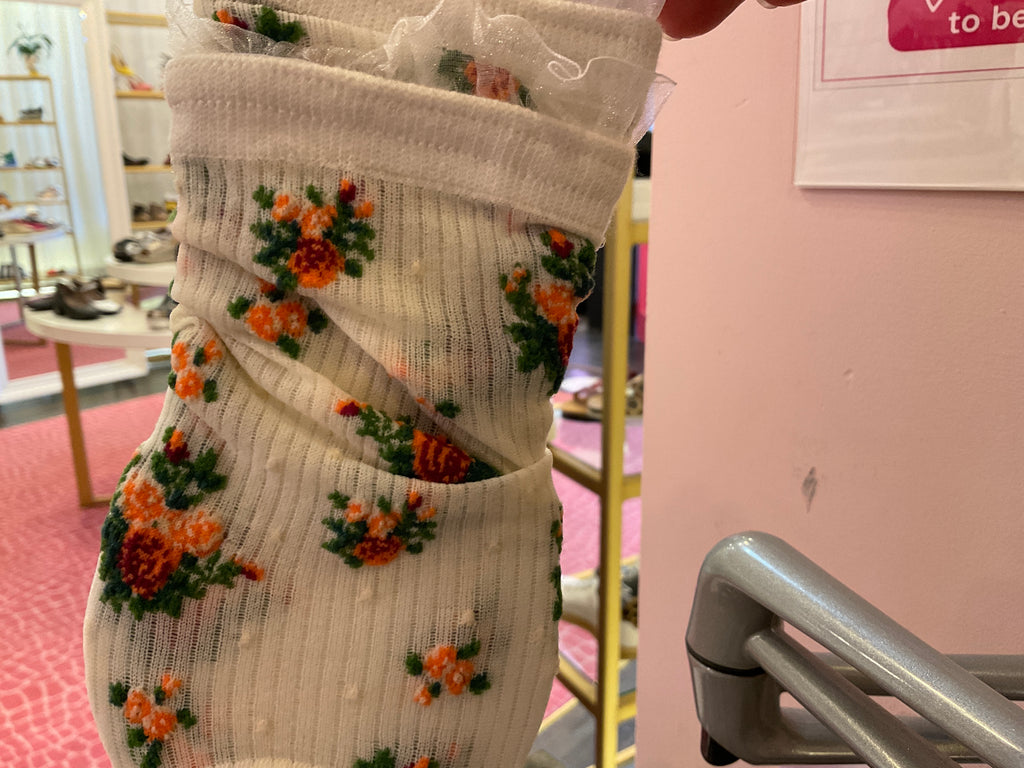 Ivory Mini-floral Ribbed Sock