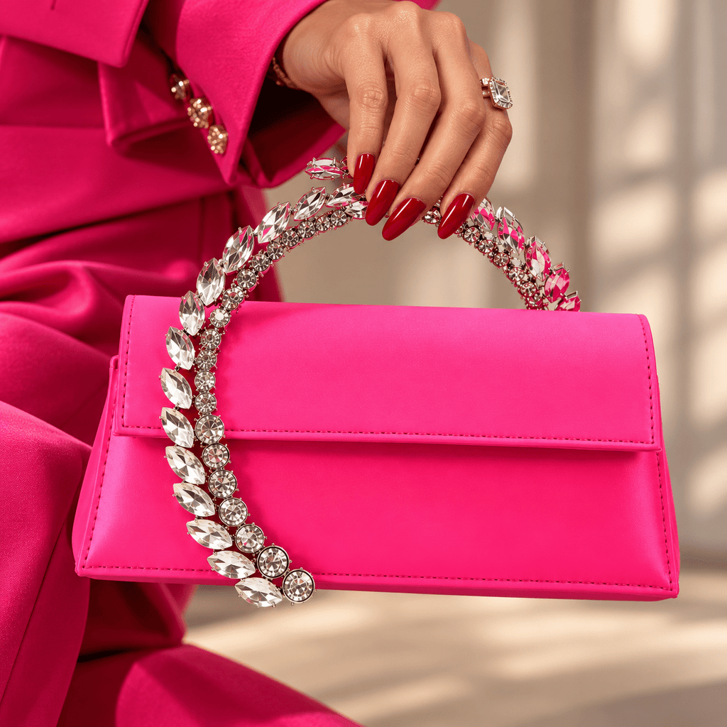 Hilda Crystal Handle Clutch Pink