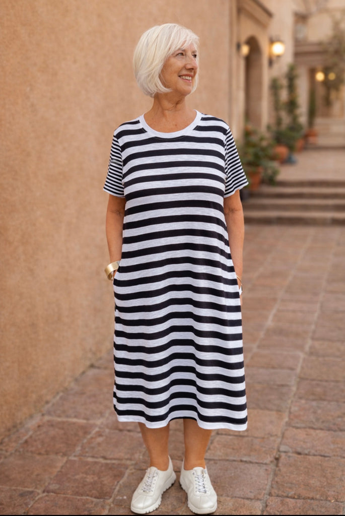 FO8180 Navy Stripe Mix Dress