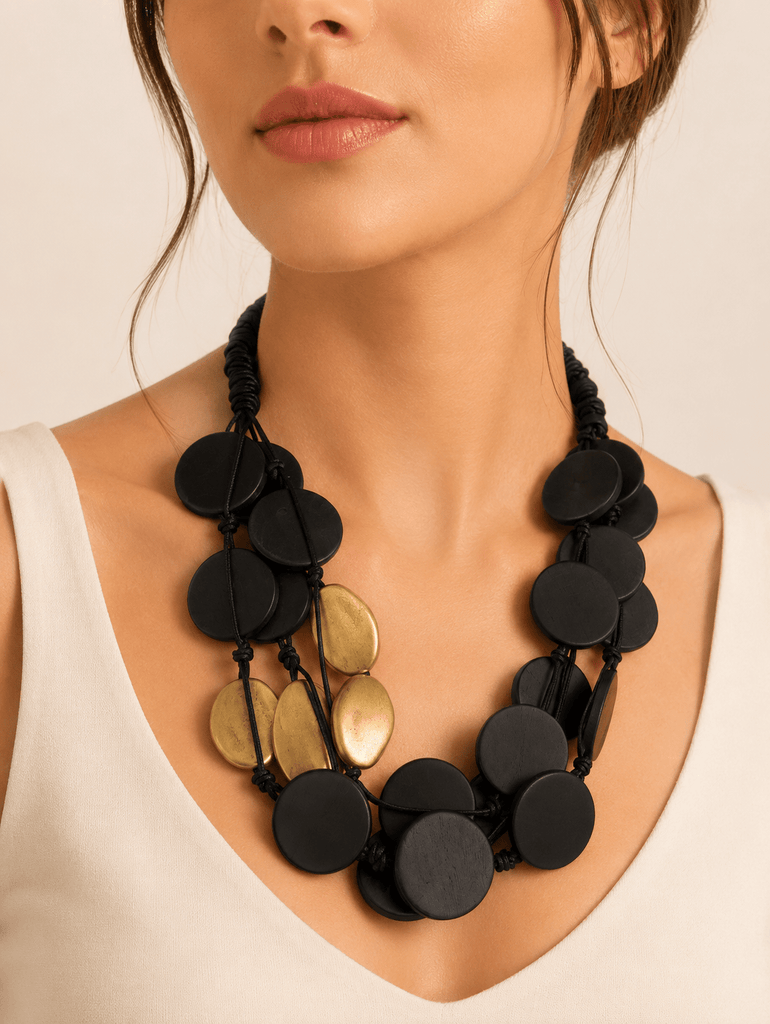 Black wooden disc necklace