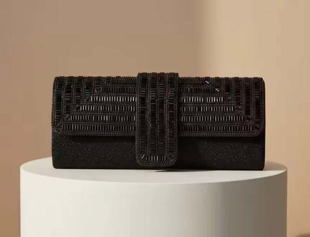 Black Rhinestone Envelope Clutch