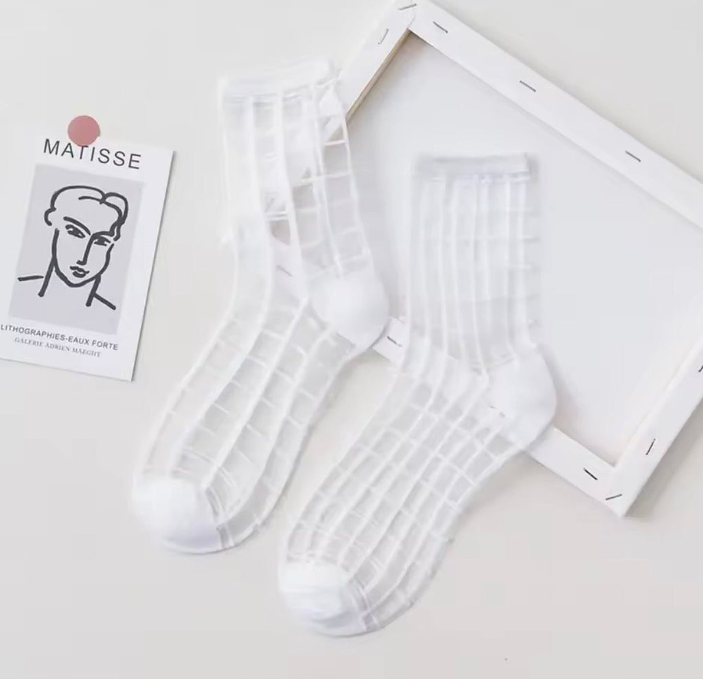 White Check Mesh Sock