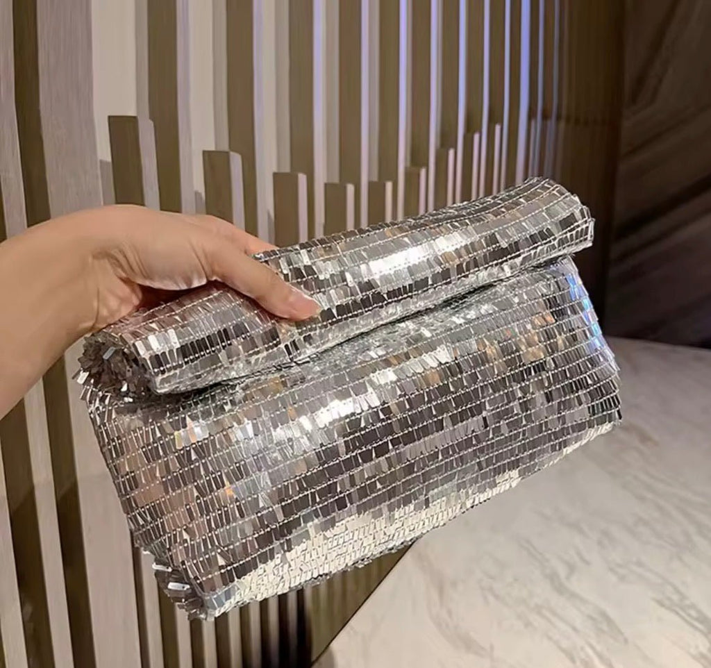 Silver Sequin Envelope Clutch