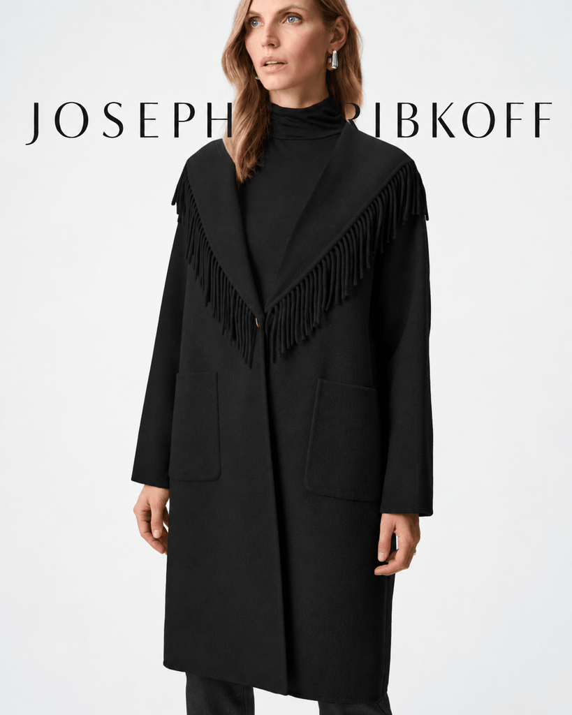 263912 Thigh Length Black Fringe  Coat
