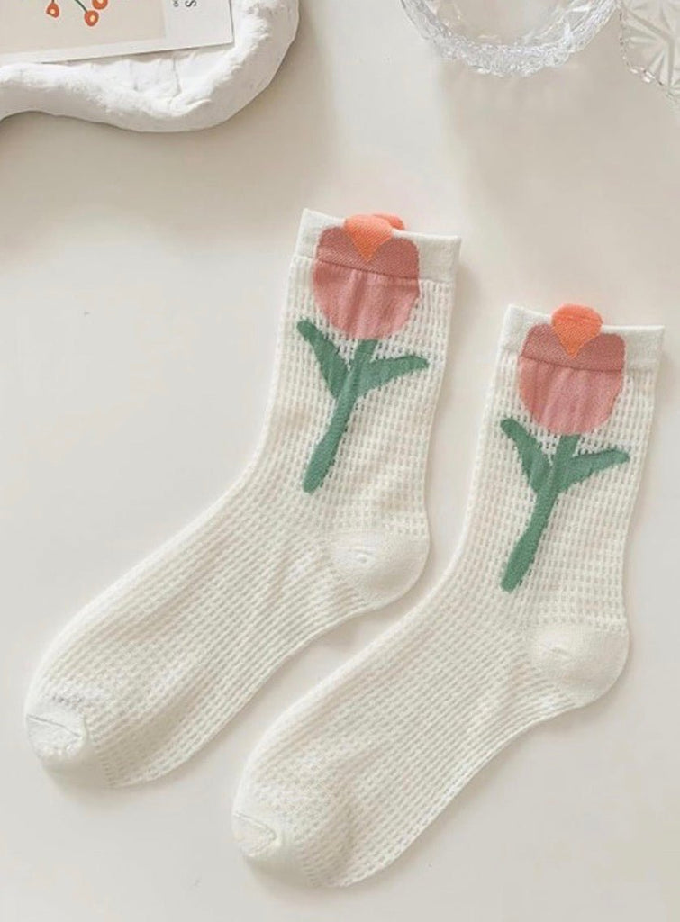 White Tulip Mesh Sock