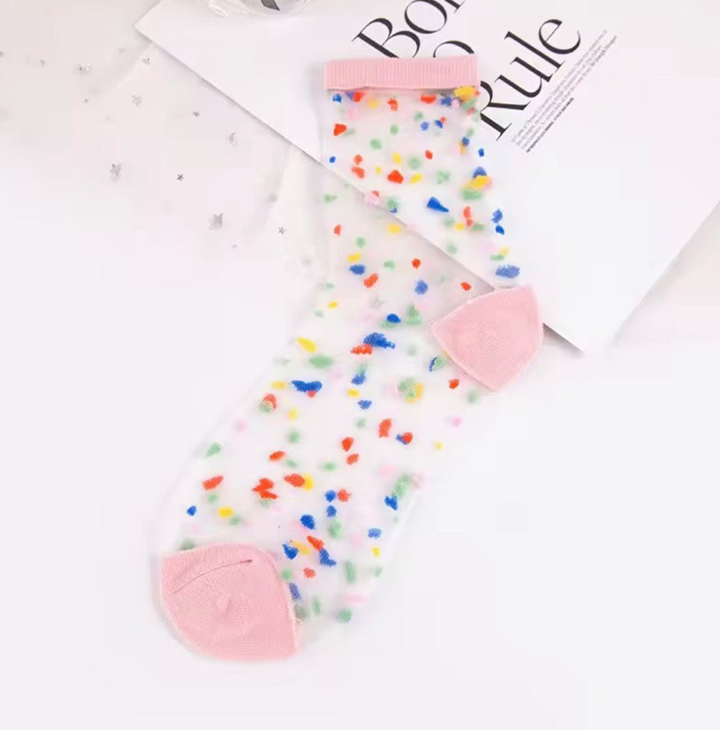Pink Multi Confetti Mesh Sock