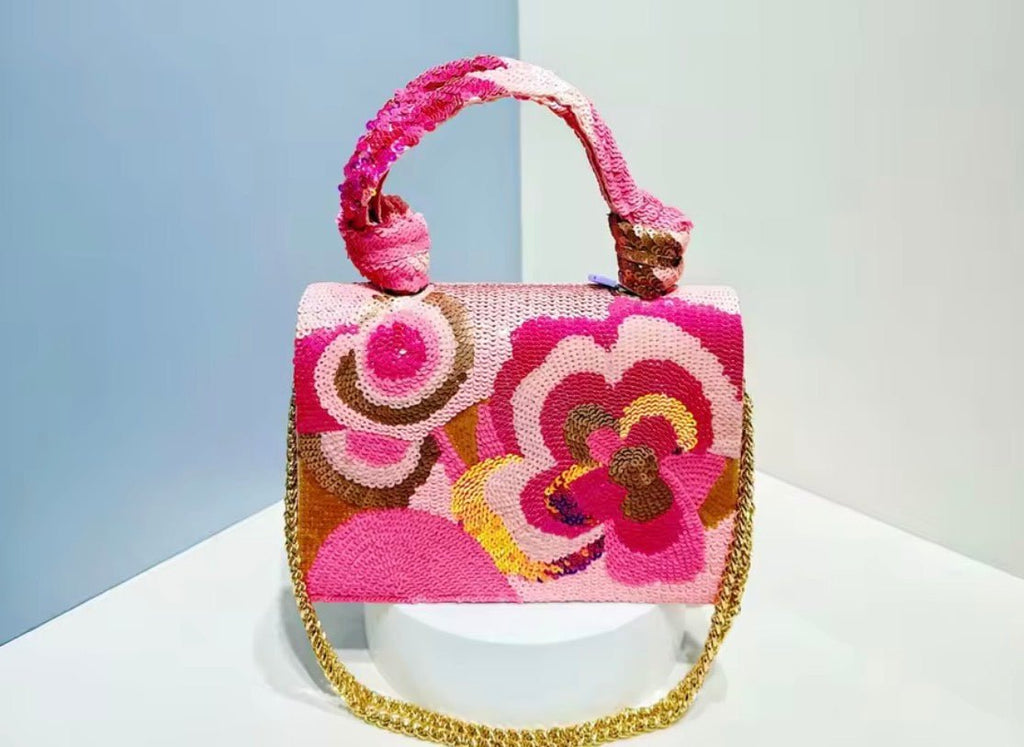 Pink Sequin Floral Bag