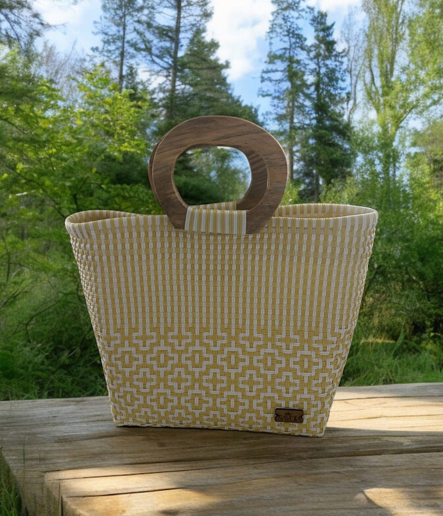Elena Banana Recycled Tote/Wood Handle
