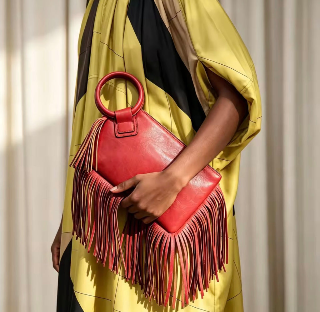 Lauren Tassel Ring Clutch Red