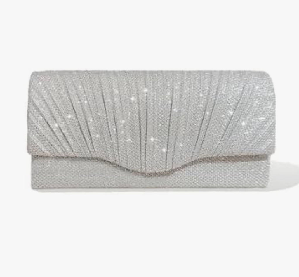 Silver Ruched Glitter Clutch