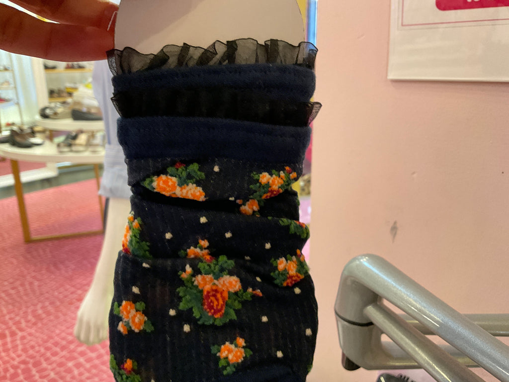 Navy Mini-floral Ribbed Sock