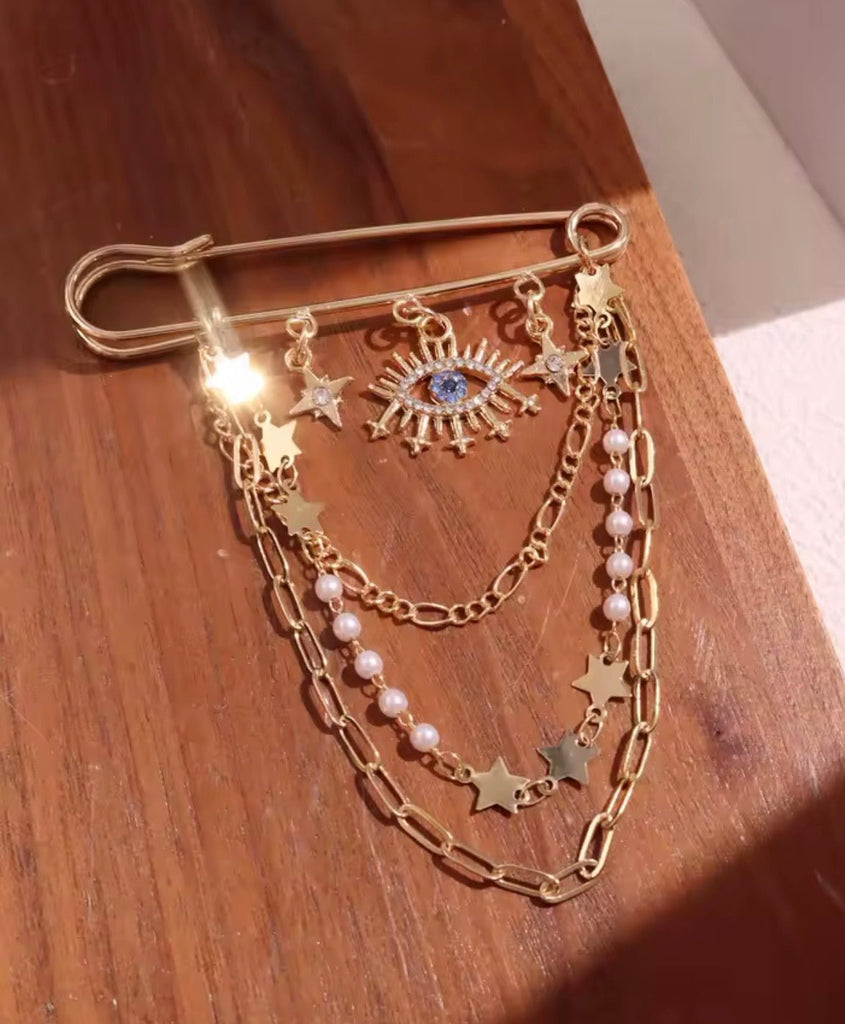 Gold Evil Eye Chain Pin
