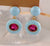 Blue enamel with pink crystal earring
