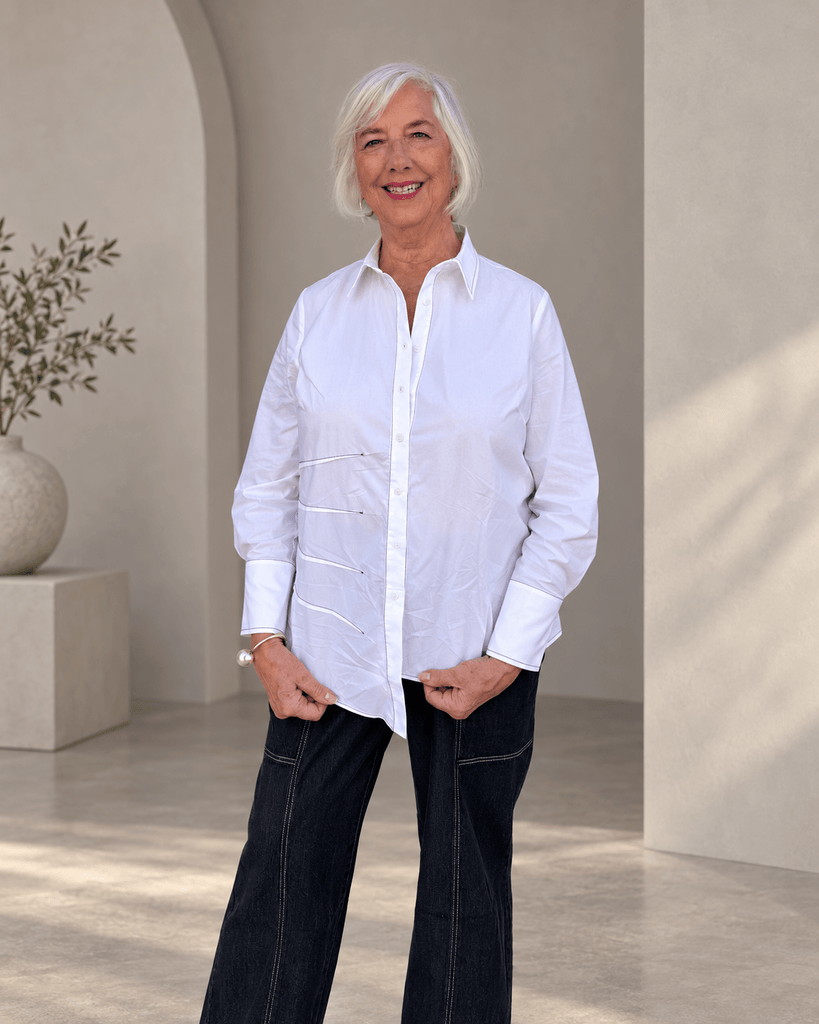 777004 White Contrast Seam Blouse