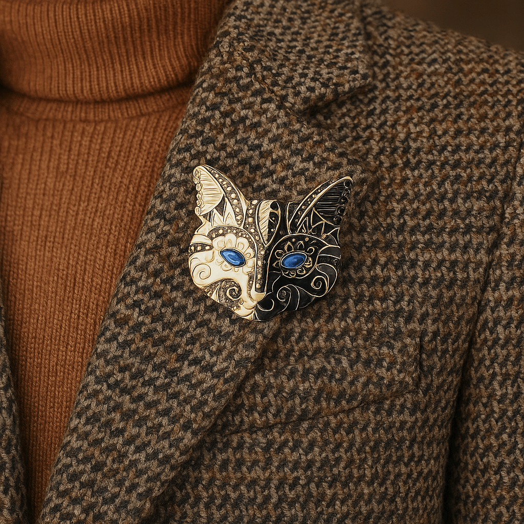 Black and White Feline Jewel Brooch