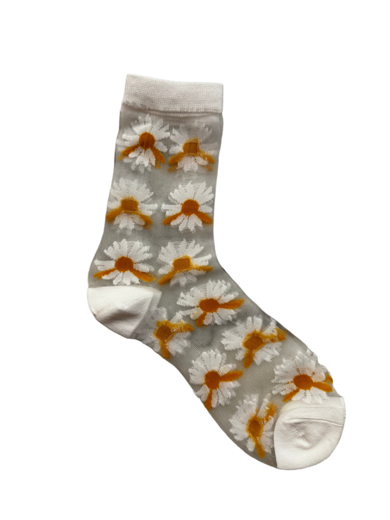 White Daisy Mesh Sock