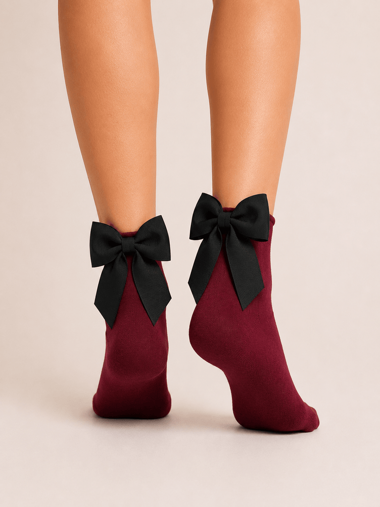 Ankle Bow Burgundy Sock