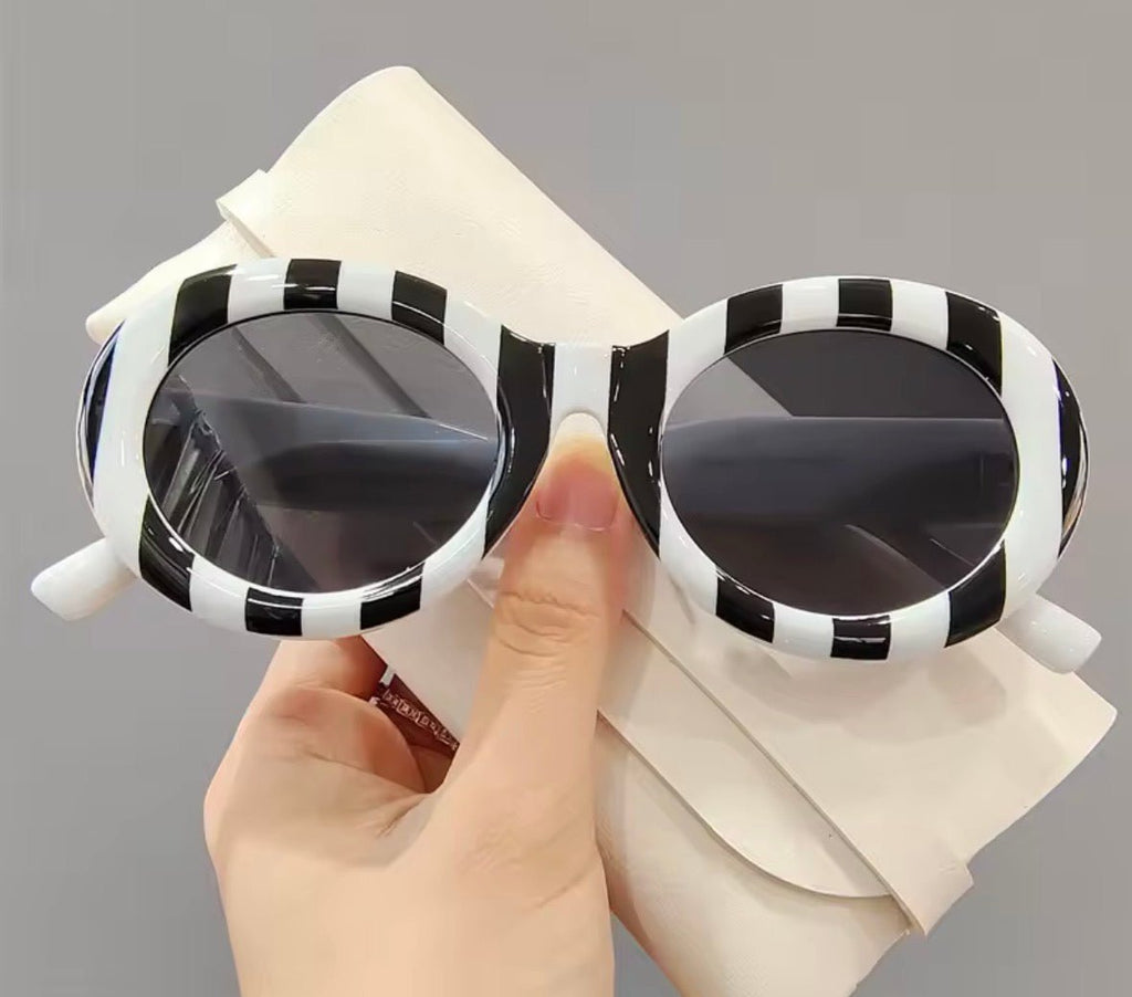 Round White/Black Stripe Sunglasses