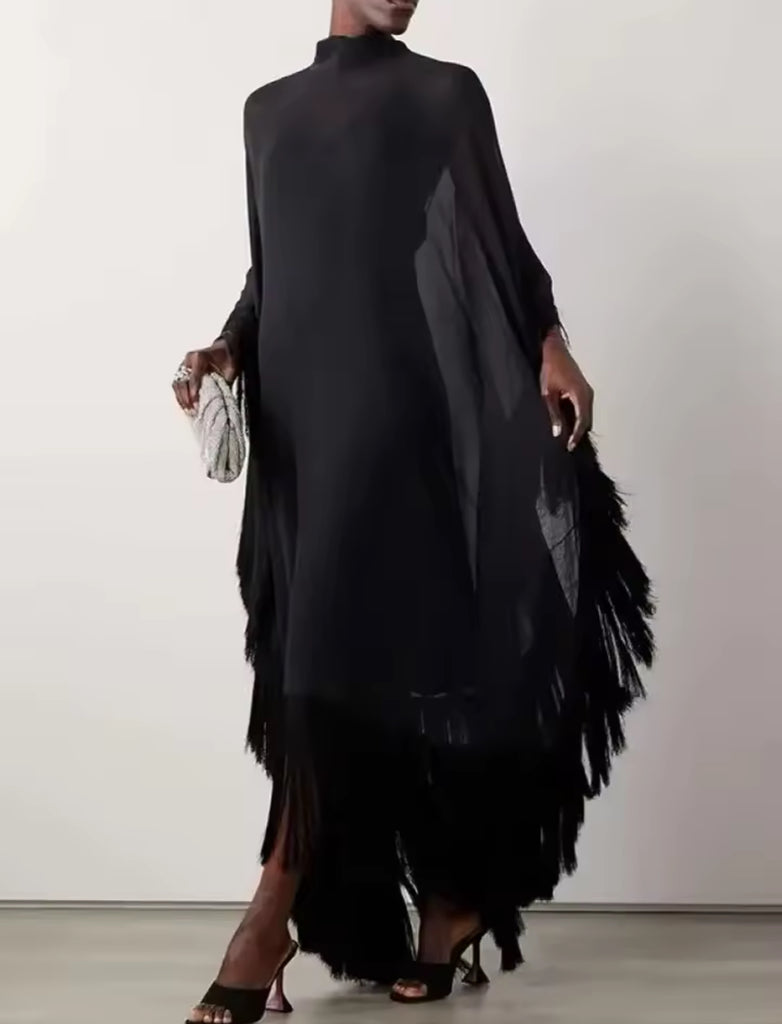 Black Fringe Kaftan Dress