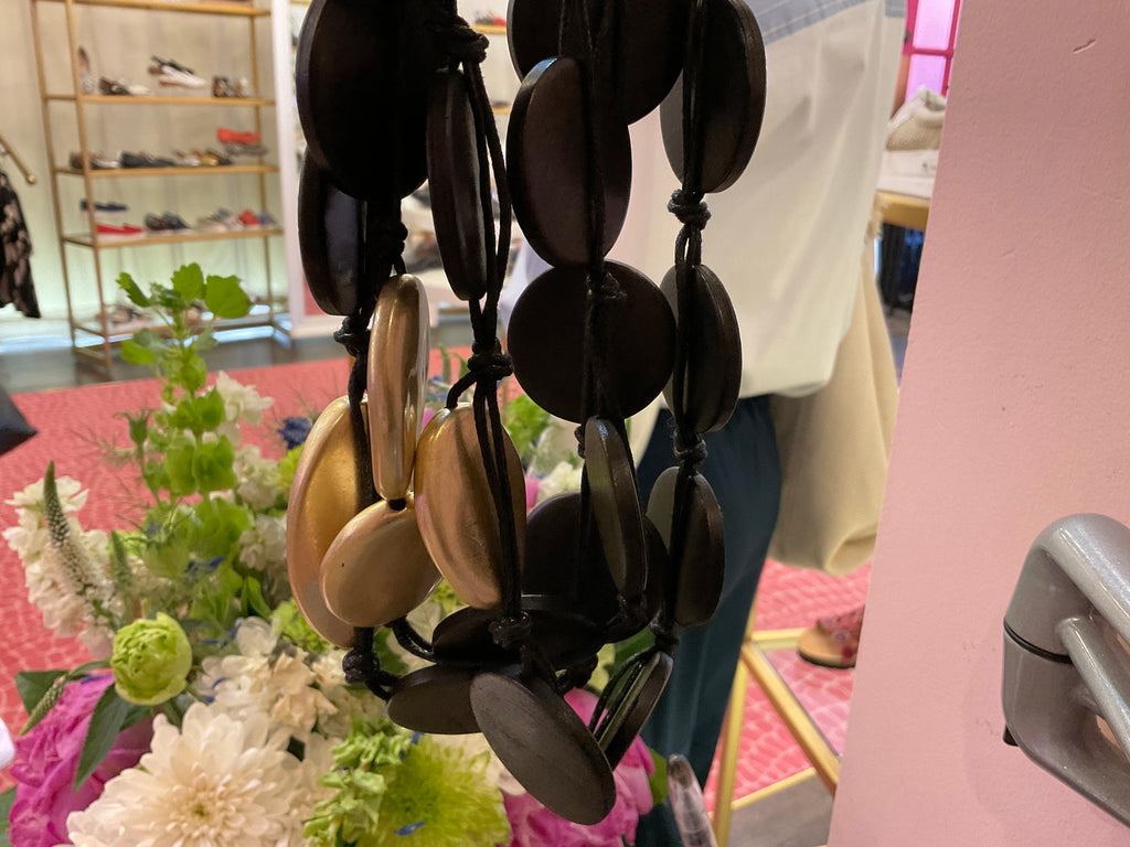 Black wooden disc necklace