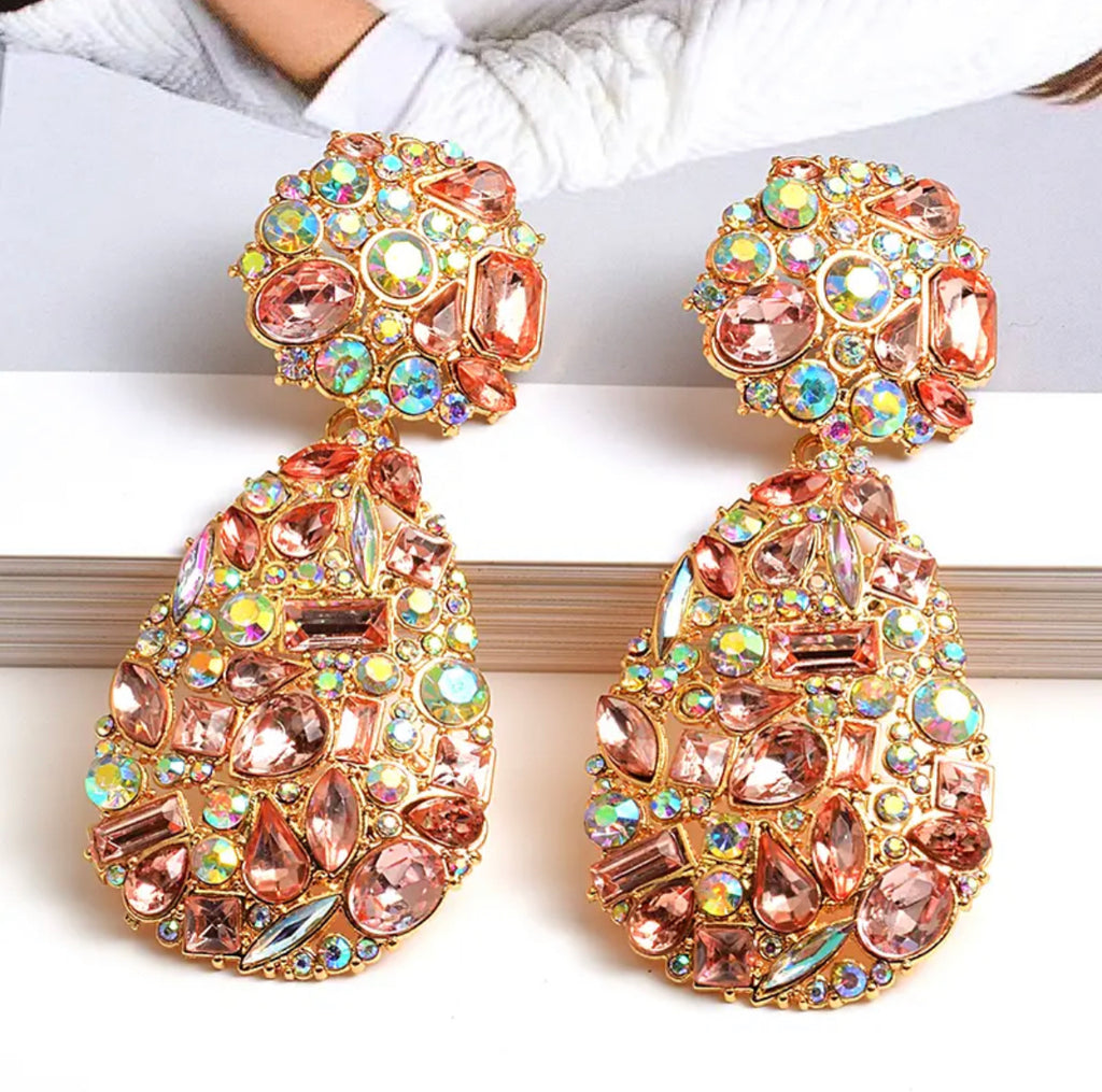 Multi-Hued Stone Evening Hoop Earrings