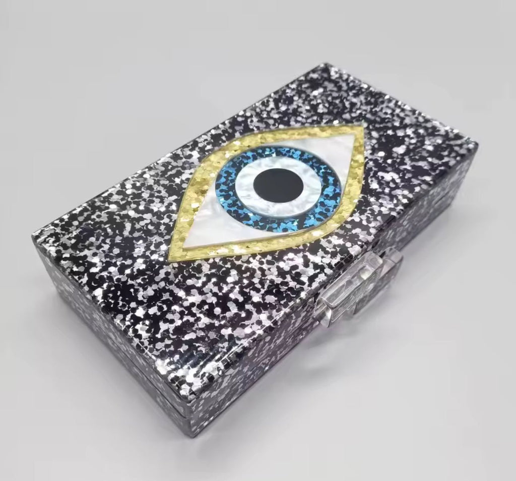 Evil Eye Black Glitter Clutch