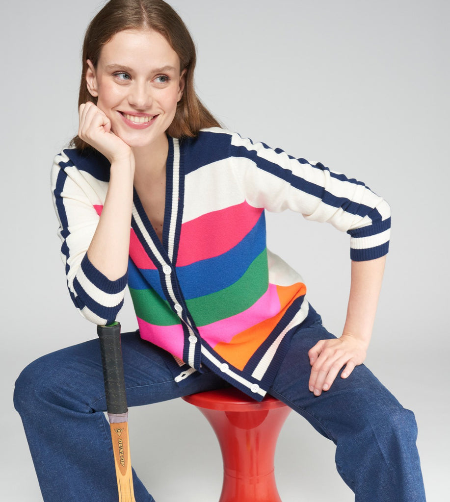 32358 Intarsia Tennis Knit Cardigan