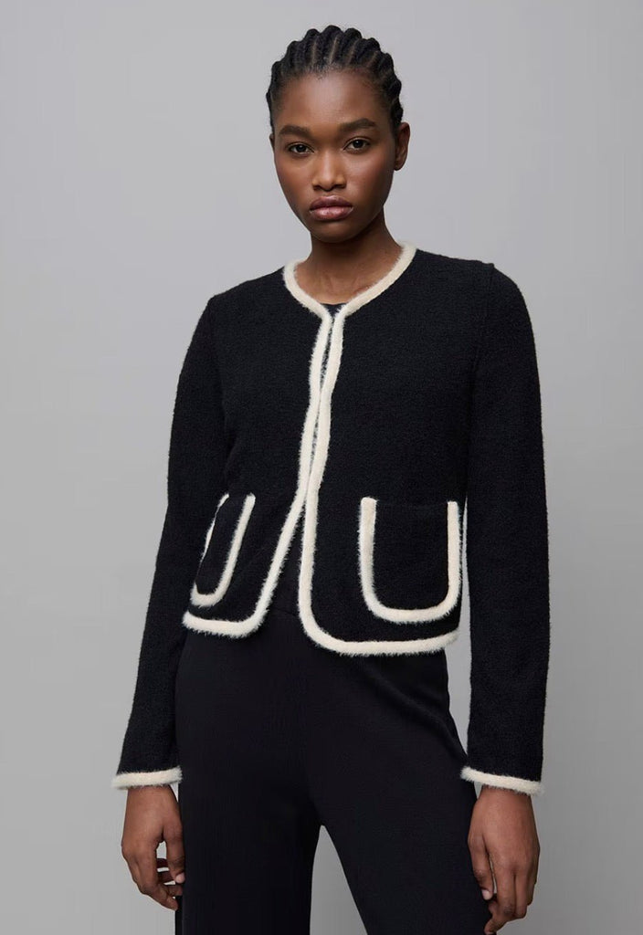 80918 Black Cardigan With Piping
