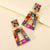 Multi-Coloured Jewelled Long Square Hoop Earrings