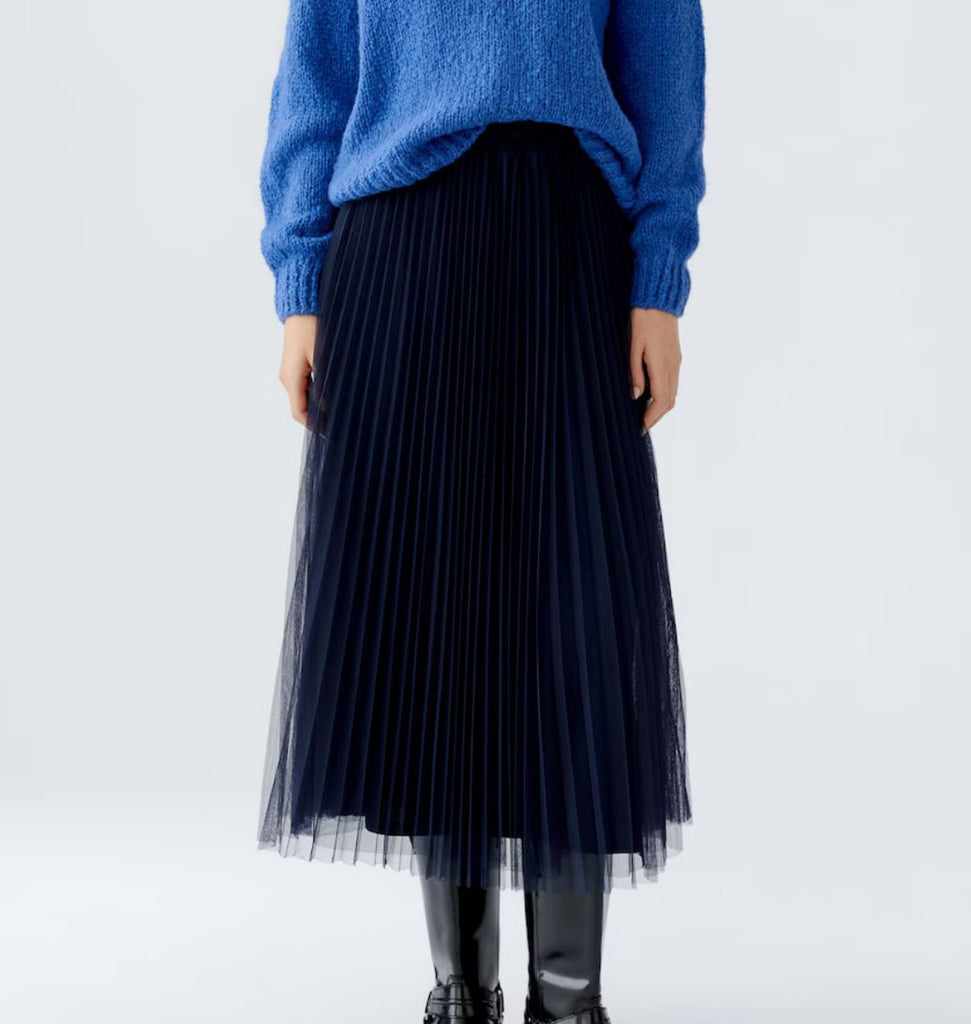 Dark blue pleated tulle skirt 
