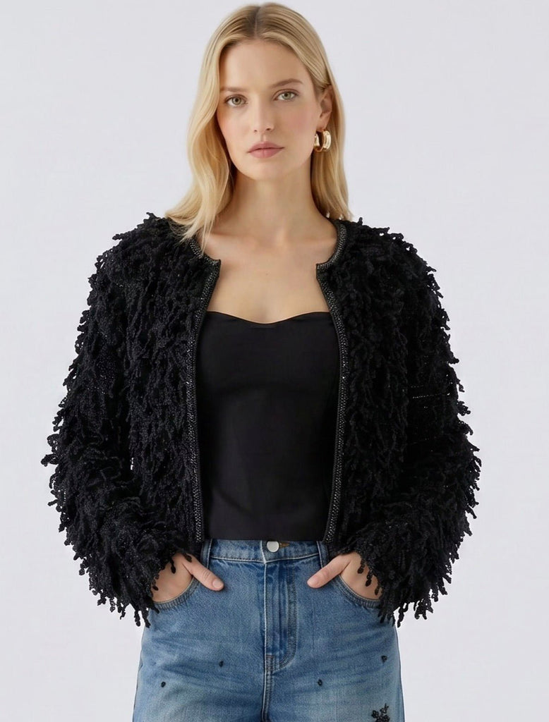 99792 Black Fringed Cardigan