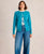 Front view mid blue organic cotton Cardigan 