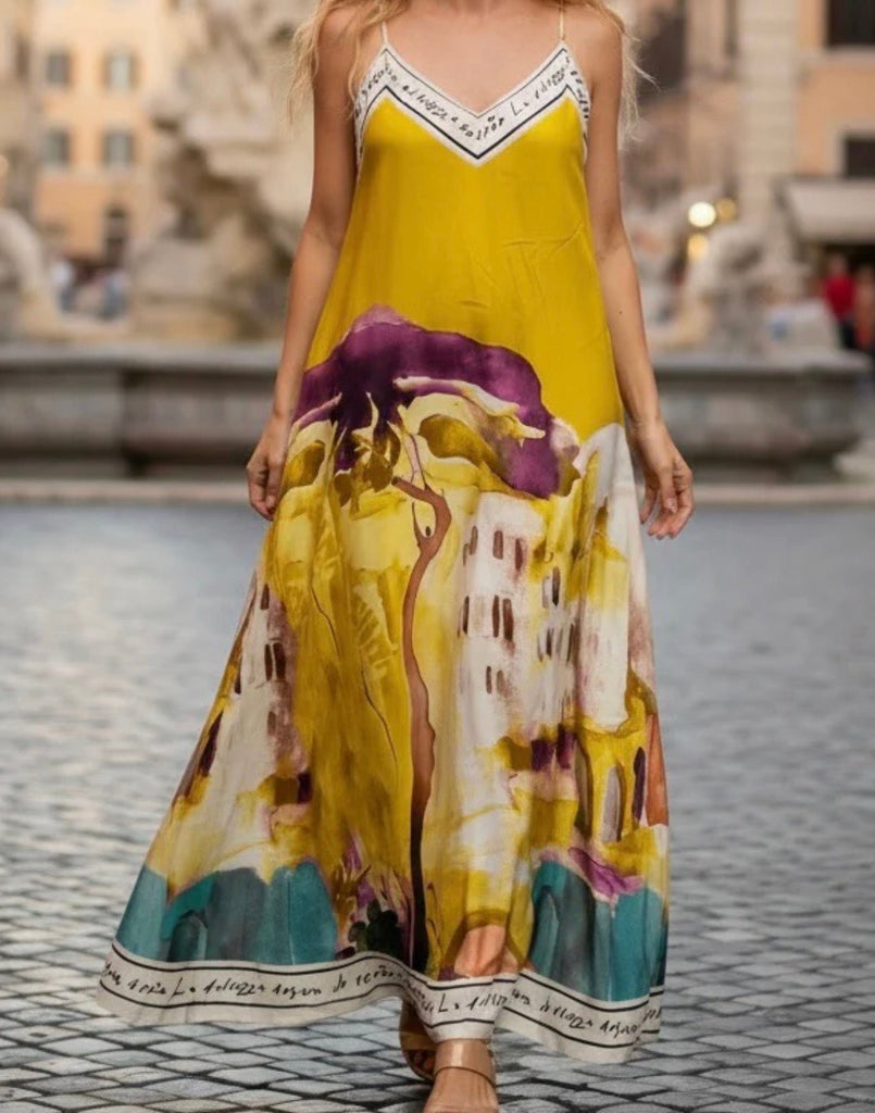 Long Silk Mustard Dress